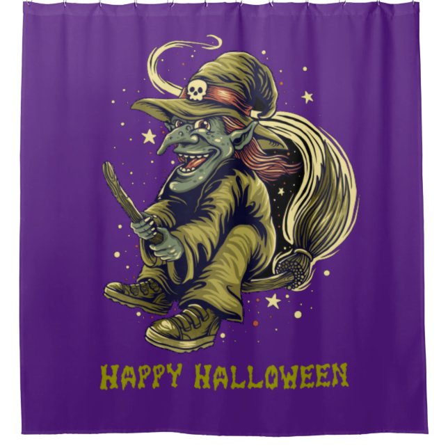 Rideaux De Douche Heureuse sorcière volante d'Halloween (Devant)