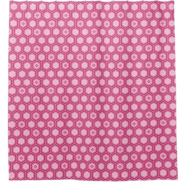 Rideaux De Douche Hexagonal Kimono Imprimer, Bourgogne et rose (Devant)