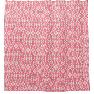 Rideaux De Douche Hexagonal Kimono Print, Coral rose et blanc