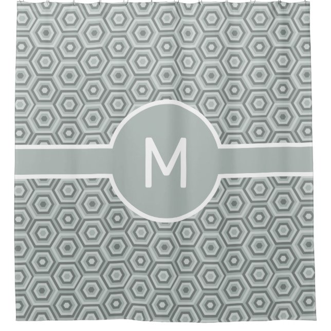 Rideaux De Douche Hexagones gris avec Monogramme central Géométrique (Devant)