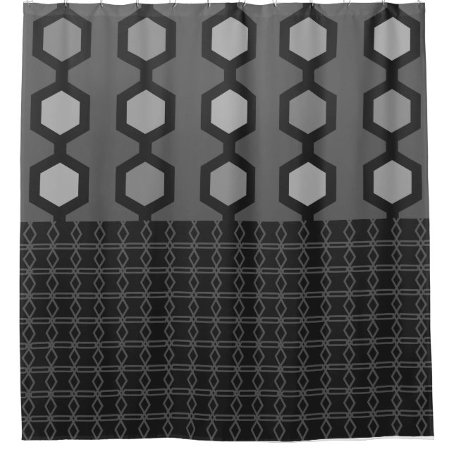 Rideaux De Douche Hexagones modernes du milieu du siècle gris noir (Devant)