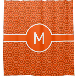 Rideaux De Douche Hexagones orange avec Monogramme central Géométriq