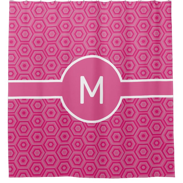 Rideaux De Douche Hexagones roses avec Monogramme central Géométriqu (Devant)