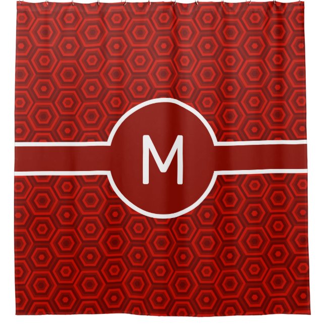 Rideaux De Douche Hexagones rouges avec Monogramme central géométriq (Devant)