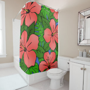 Rideaux De Douche Hibiscus de Pêche et Monstère #2