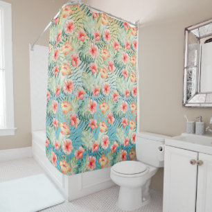 Rideaux De Douche  Hibiscus floral jaune Aqua Pink Peach   
