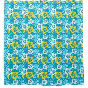 Rideaux De Douche Hibiscus hawaïen bleu motif floral