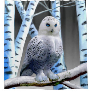 RIDEAUX DE DOUCHE HIBOU DES NEIGES AUX YEUX BLEUS