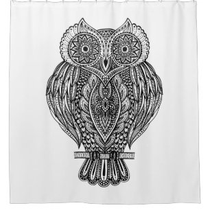 Rideaux De Douche Hibou fleuri tiré par la main inspiré