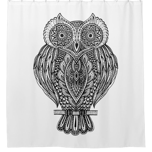 Rideaux De Douche Hibou fleuri tiré par la main inspiré (Devant)