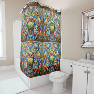 Rideaux De Douche Hiboux arc-en-ciel Art Déco Rétro