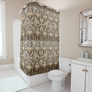 Rideaux De Douche Hiboux Art Déco Rétro en Or