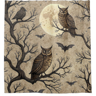 Rideaux De Douche Hiboux et lune d'Halloween vintage