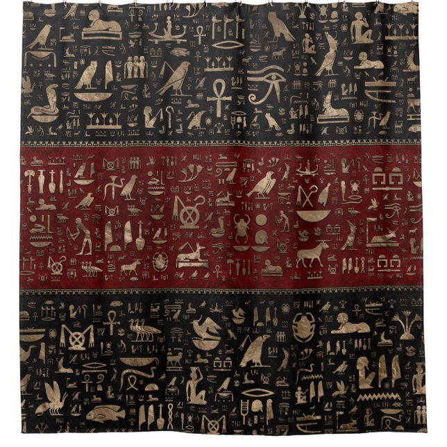 Rideaux De Douche Hiéroglyphes égyptiens antiques - cuir rouge noir (Devant)