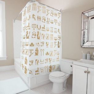 Rideaux De Douche Hiéroglyphes égyptiens blanc et or