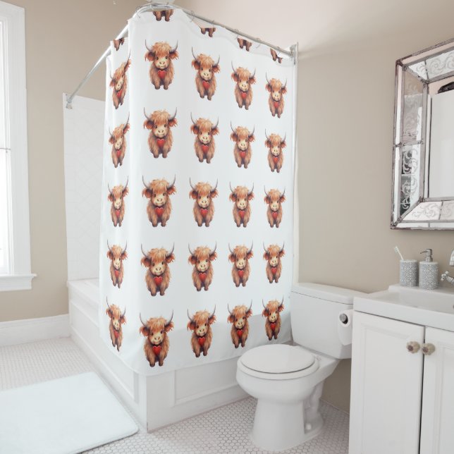 Rideaux De Douche Highland "Heart" Cow (En situation)