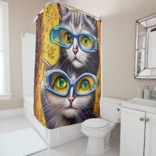 Rideaux De Douche Hippie Abstraite rejoint les chats portant des lun