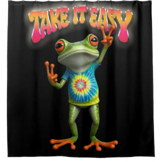 Rideaux De Douche Hippie Frog Take it Easy Fun Colorful 