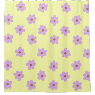 Rideaux De Douche Hippie Retro Purple Jaune Fleur Y2K Motif