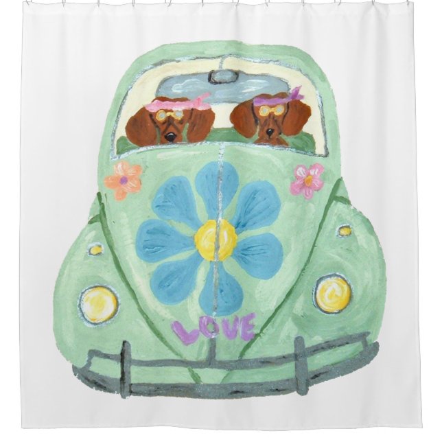 Rideaux De Douche Hippies de teckel dans le mobile d'amour de fleur (Devant)