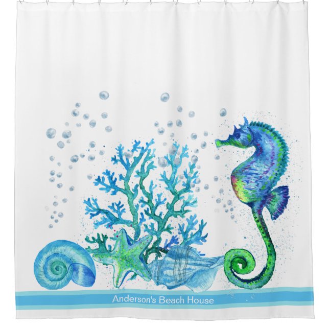 Rideaux De Douche Hippocampe nautique Personnalisé Cute Turquoise Aq (Devant)
