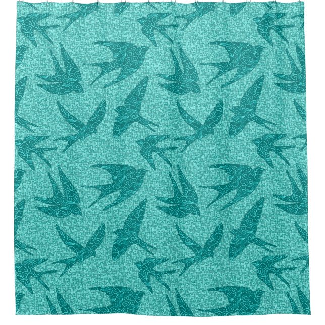 Rideaux De Douche hirondelles japonaises en vol, Turquoise et Aqua (Devant)