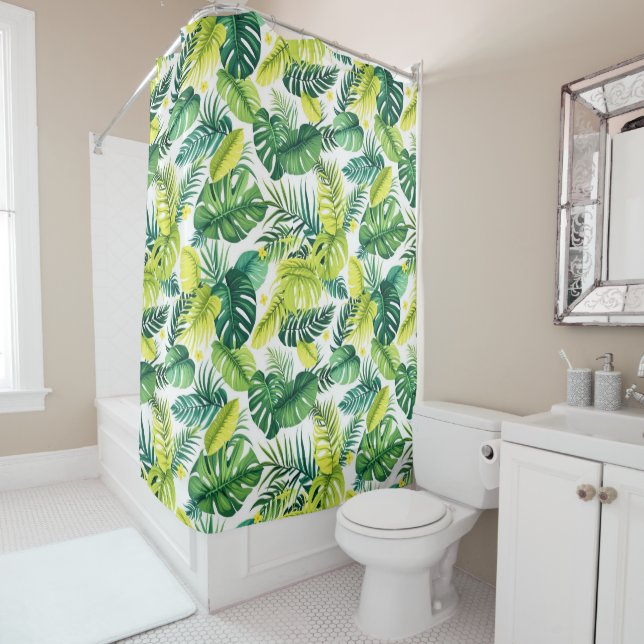 Rideaux De Douche Histoire de la feuille tropicale - Monstera & feui (En situation)