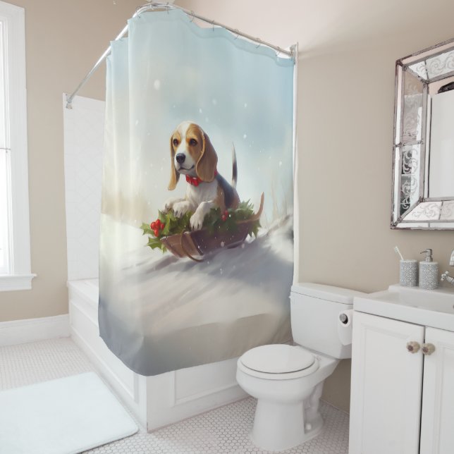 Rideaux De Douche hiver de neige de Noël beagle (En situation)