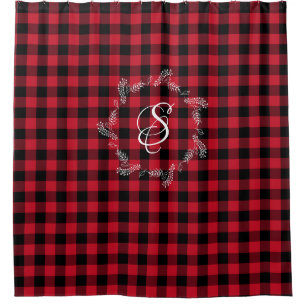 Rideaux De Douche Hiver Red Buffalo Check Plaid Wreath Monogramme Sh