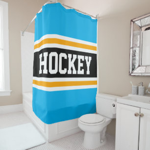 Rideaux De Douche HOCKEY Fun Athletic Sky Blue Black Yellow Stripes