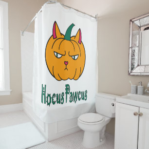 Rideaux De Douche Hocus pawcus Halloween citrouille ginger cat magie