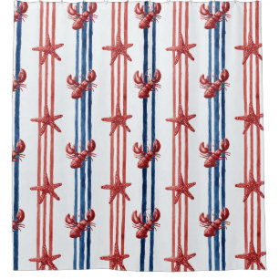 Rideaux De Douche Homard Rouge Blanc Bleu Patriotique Étoiles (1)