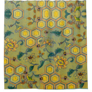 Rideaux De Douche HONEY BEES, BEEHIVES, FLEURS DE PRINTEMPS Jaune Ve