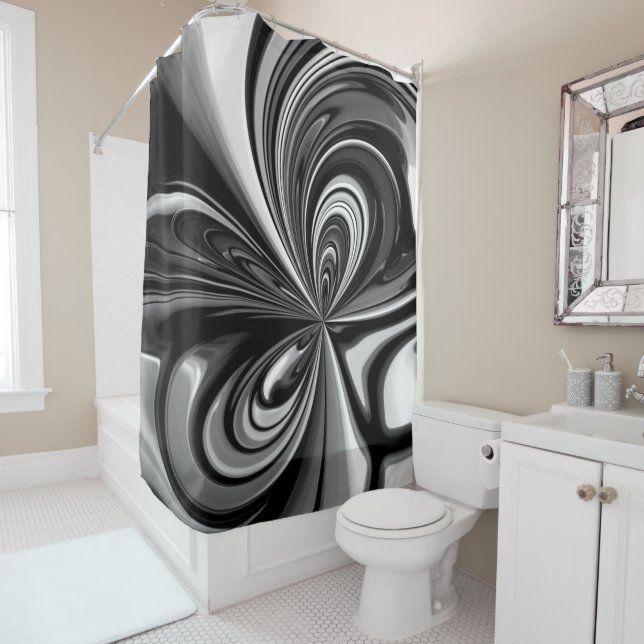 Rideaux De Douche Horizon noir et blanc (En situation)
