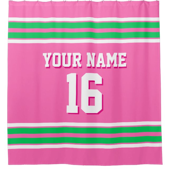 Rideaux De Douche Hot rose Emeraude Vert Grandes Blancs Sport Jersey (Devant)