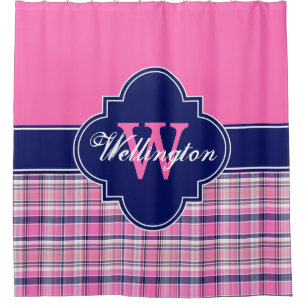 Rideaux De Douche Hot rose Navy Blue Madras Plaid 1I CB Nom du ruban