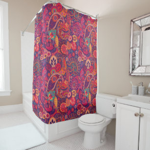 Rideaux De Douche Housse de couette Rouges Paisley Rétro