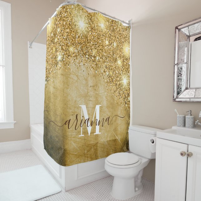 Rideaux De Douche Huile d'or et Parties scintillant (En situation)