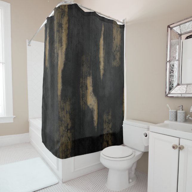 Rideaux De Douche Huiles douces Abstraites Charbon et or (En situation)