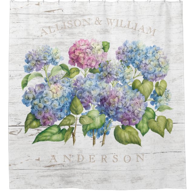 Rideaux De Douche Hydrangea Blooms avec Bois Ajouter des noms (Devant)