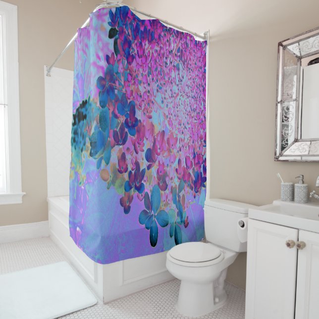 Rideaux De Douche Hydrangea Limelight Élégant Bleu foncé et Magenta (En situation)