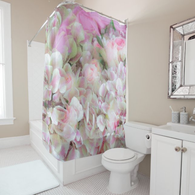 Rideaux De Douche Hydrangée et Roses - Bouquet Vintage à l'huile (En situation)