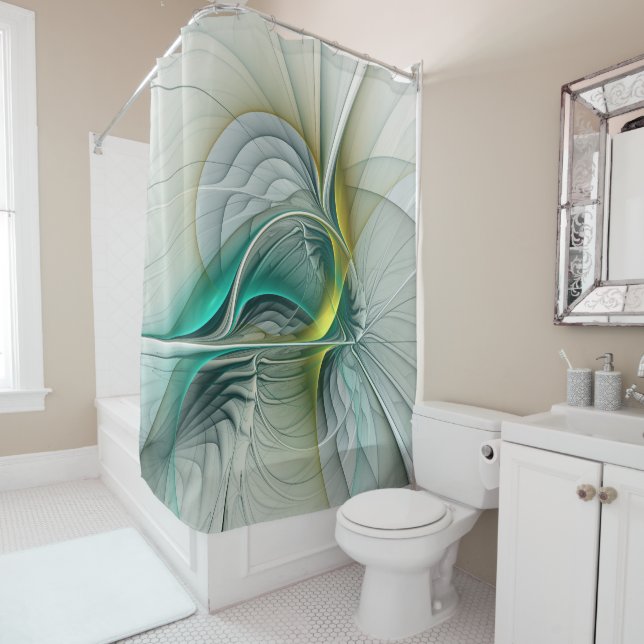 Rideaux De Douche Hypnotique Abstrait Golden Turquoise Turquoise Fra (En situation)