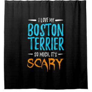 Rideaux De Douche I Love My Boston Terrier Dog Mom Scary Halloween