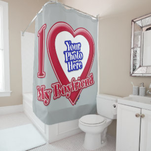 Rideaux De Douche I Love My Boyfriend Photo Red Heart Grey
