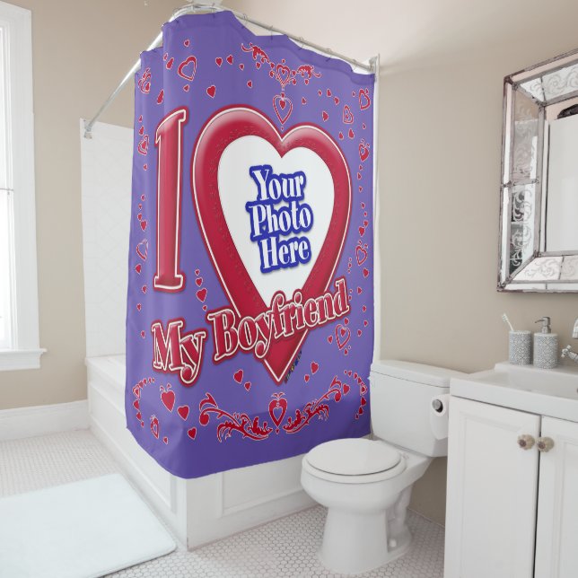 Rideaux De Douche I Love My Boyfriend Photo Red Hearts Purple (En situation)