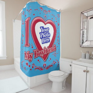 Rideaux De Douche I Love My Boyfriend Photo Red Hearts Turquoise