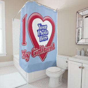 Rideaux De Douche I Love My Girlfriend Photo Red Heart Baby Blue