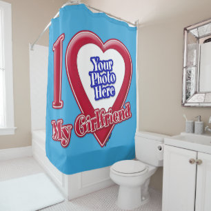 Rideaux De Douche I Love My Girlfriend Photo Red Heart Turquoise