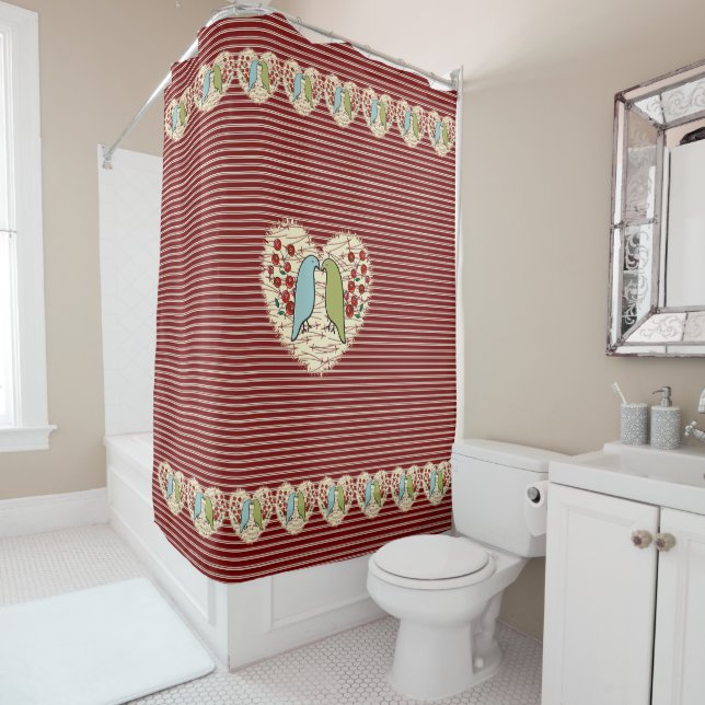 Rideaux De Douche I Love Winter Birds and Berries (En situation)